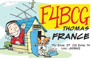 F4BCG cartoon QSL by N2EST for Hamtoons